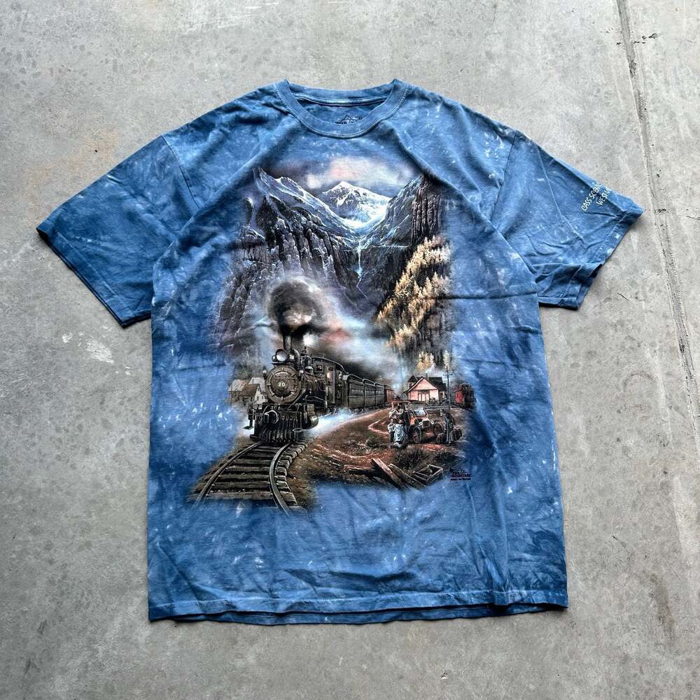 Vintage 2003 The Mountain Railroad Tie-Dye Graphic T-Shirt